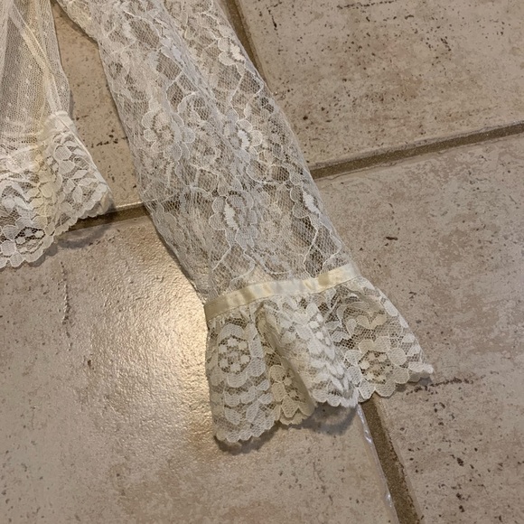 Vintage Romantic Ruffled Lace Blouse Victorian Edwardian Style Sheer Top S - Picture 3 of 6